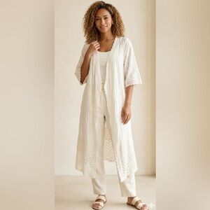 Cactus & Pearl Embroidered
Duster Kimono Women large 
Ivory Boho Open
Front